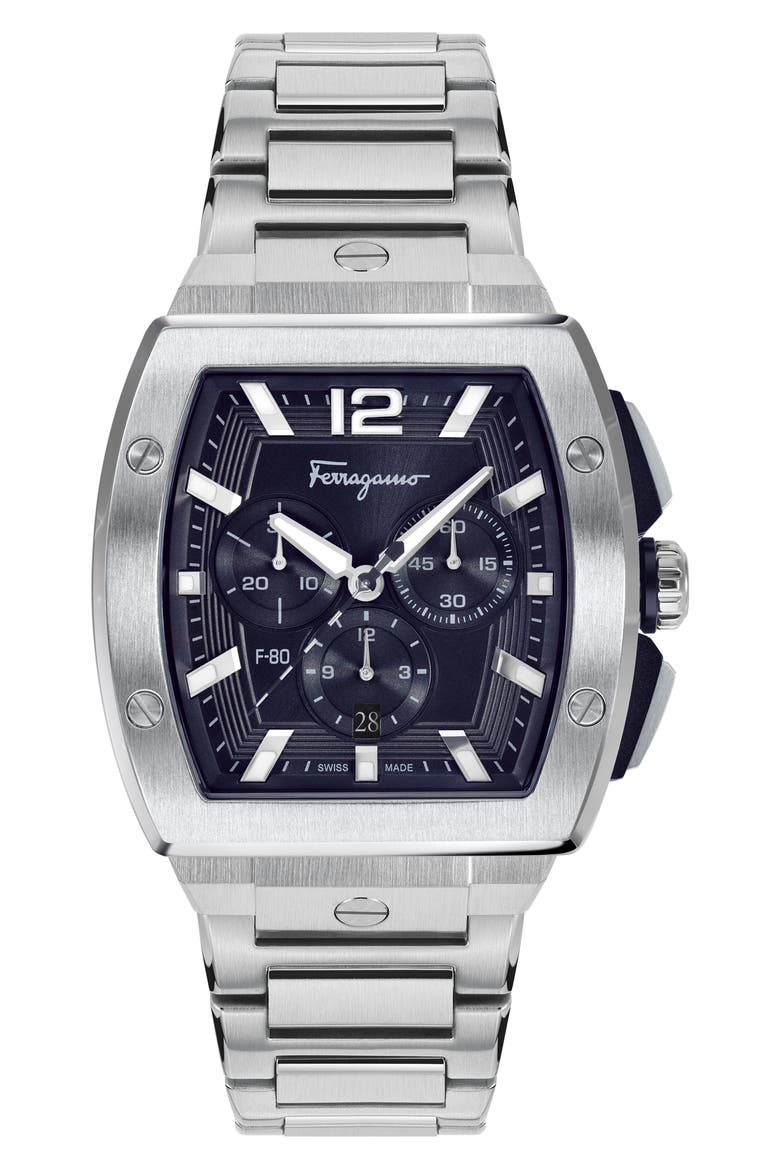 Tonneau Chronograph Bracelet Watch, 41.8mm, Main, color, SILVER