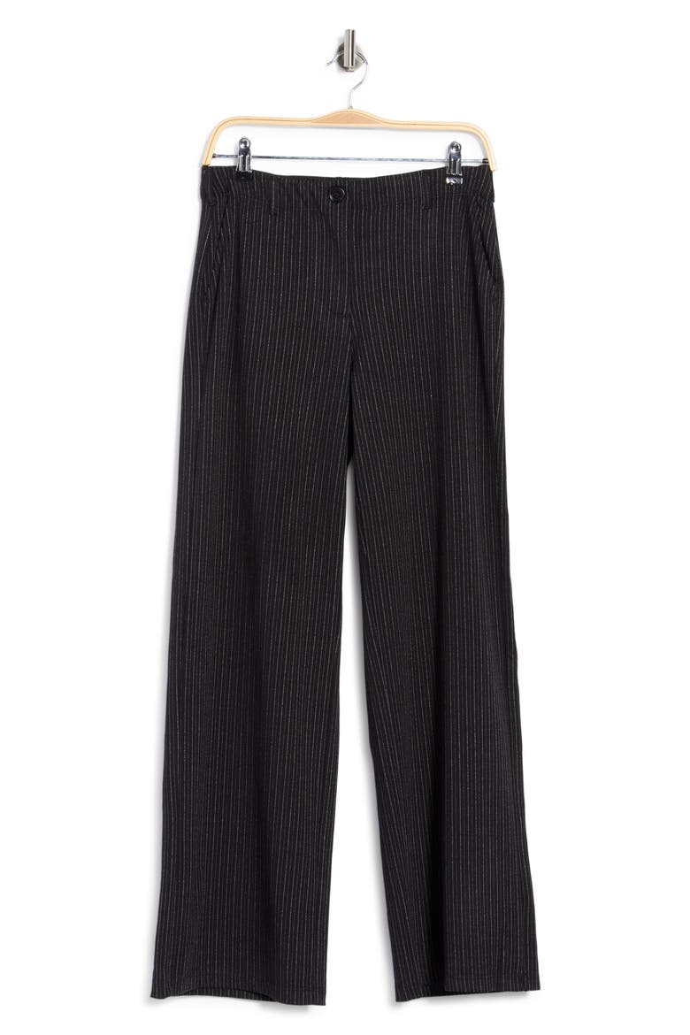 Pinstripe High Waist Wide Leg Trousers, Main, color, BLACK/ IVORY PINSTRIPE