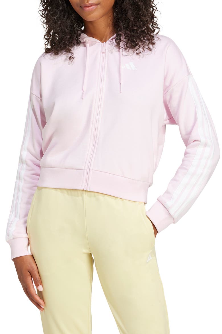 3-Stripes French Terry Full Zip Hoodie, Main, color, CLEAR PINK/ WHITE