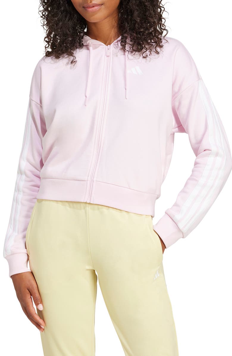 adidas 3-Stripes French Terry Full Zip Hoodie, Main, color, Clear Pink/ White
