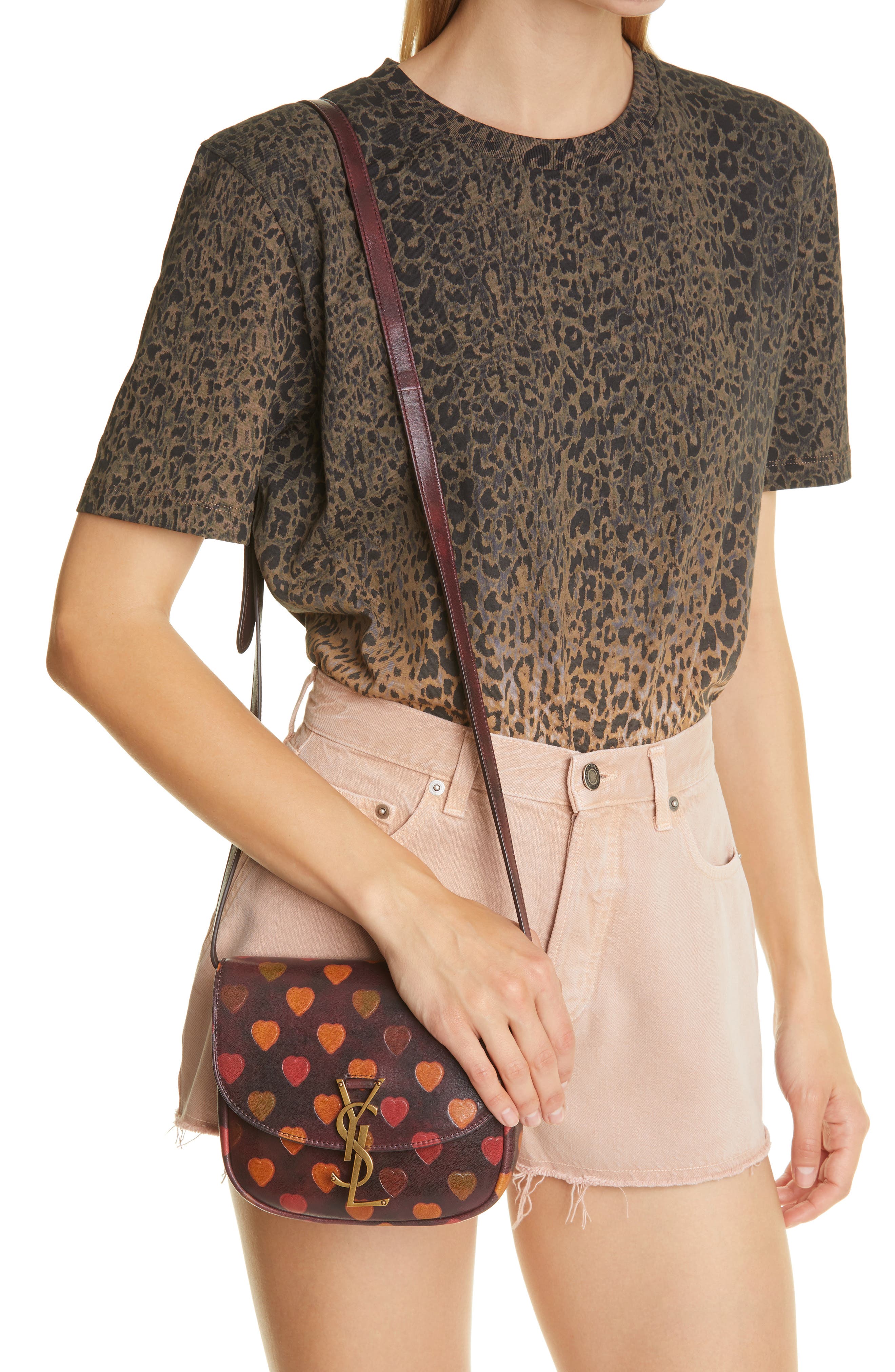 Saint Laurent Kaia Embossed Heart Leather Crossbody Bag, Alternate, color, 