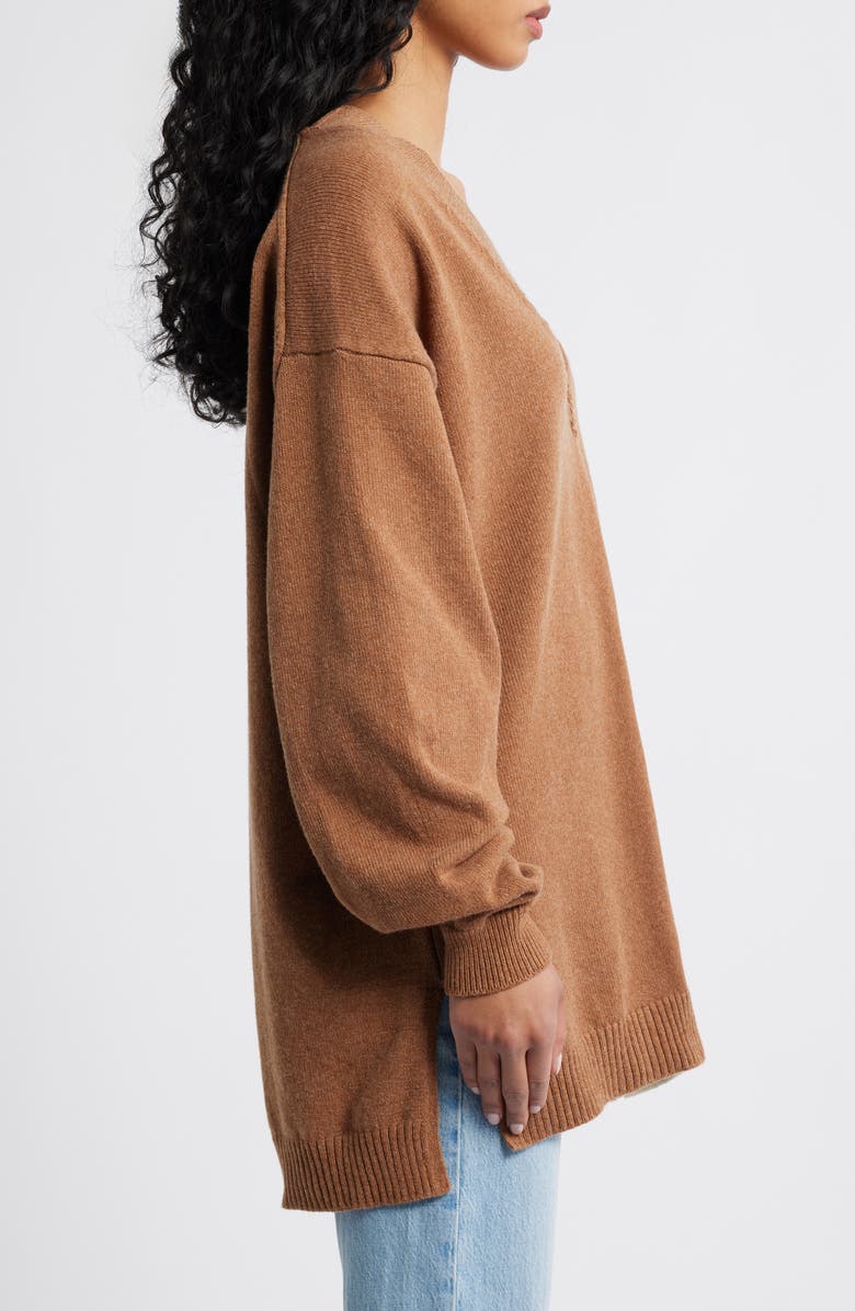 Free People Chelsea V-Neck Tunic Sweater, Alternate, color, Muscavado