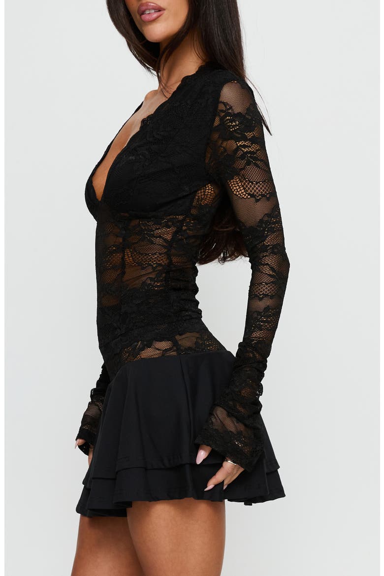 Kecia Lace Long Sleeve Top, Alternate, color, BLACK