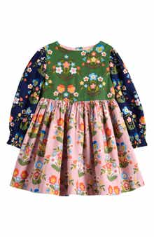 Mini Boden Kids' Colorblock Floral Long Sleeve Cotton Dress