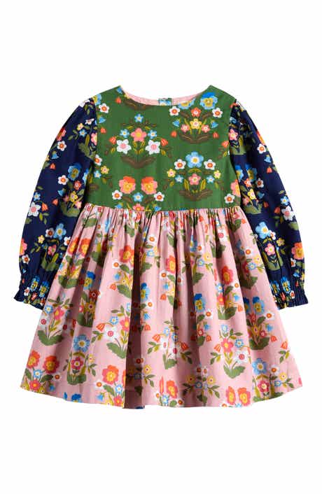 Mini Boden Kids' Colorblock Floral Long Sleeve Cotton Dress