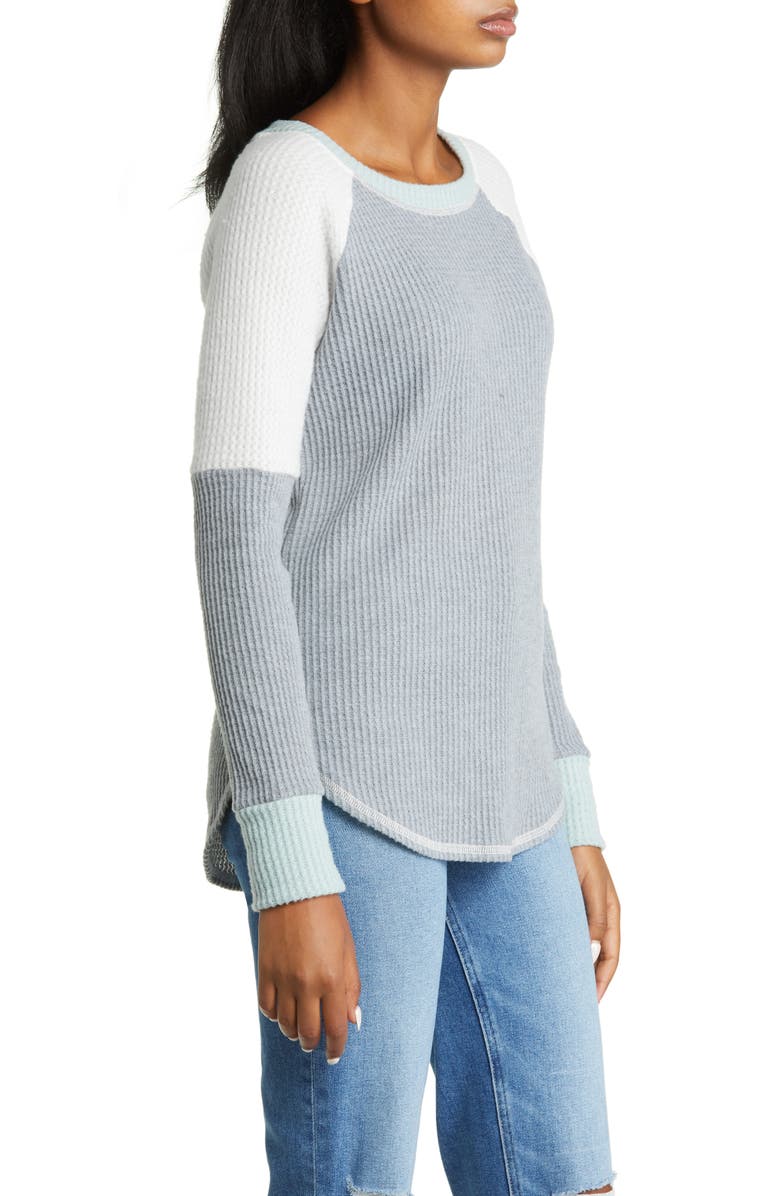 Loveappella Colorblock Raglan Sleeve Waffle Knit Top, Alternate, color,
