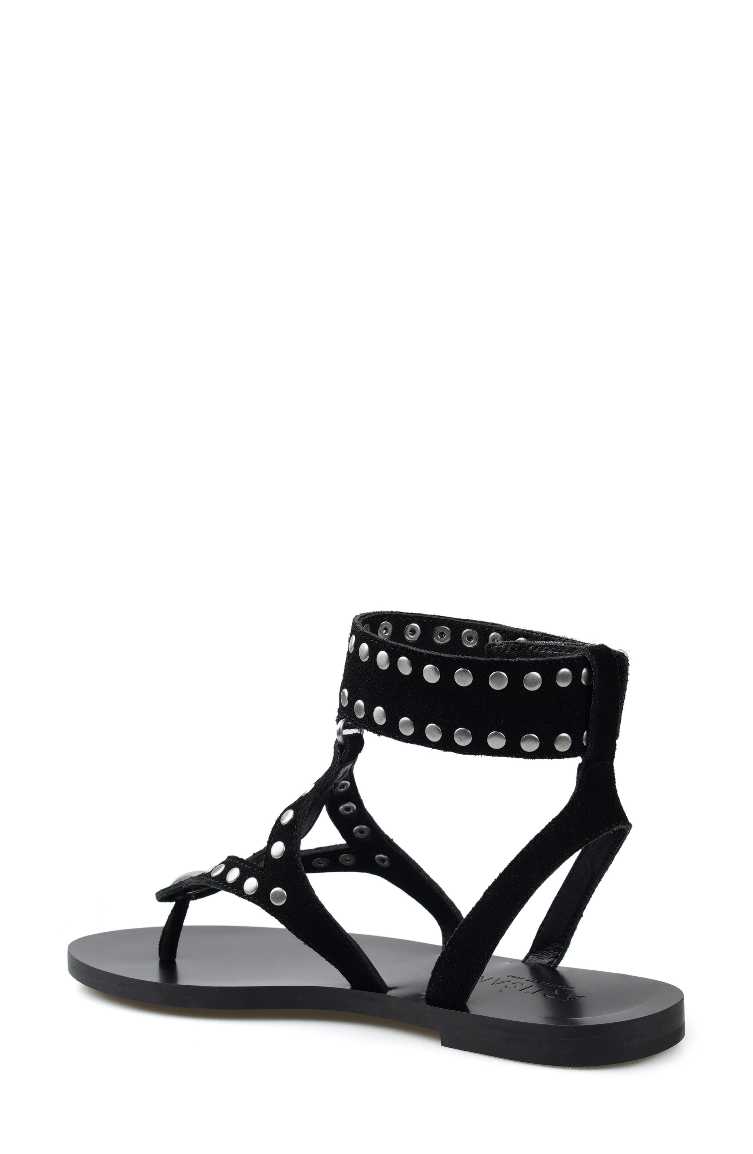Leessa Studded Leather Thong Sandal, Alternate, color, BLACK SUEDE