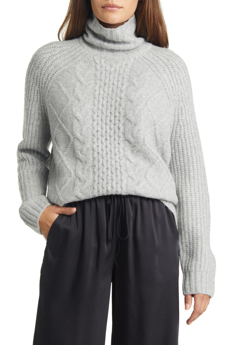 Cable Turtleneck Sweater, Main, color, GREY HEATHER