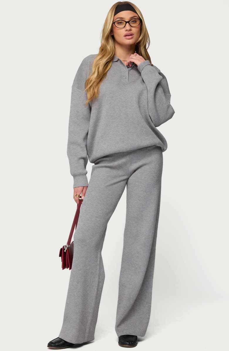 EDIKTED Lorie Low Rise Wide Leg Rib Knit Pants, Alternate, color, 