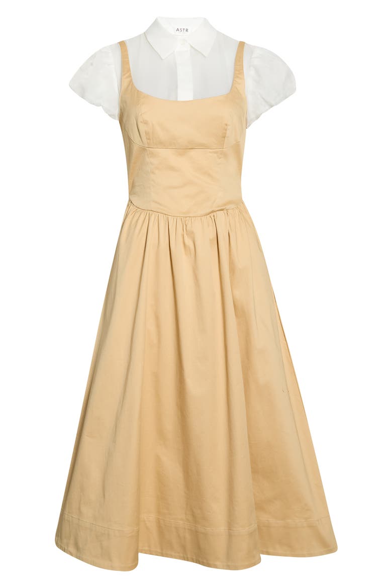 Carrington Mixed Media Midi Dress, Alternate, color, KHAKI WHITE