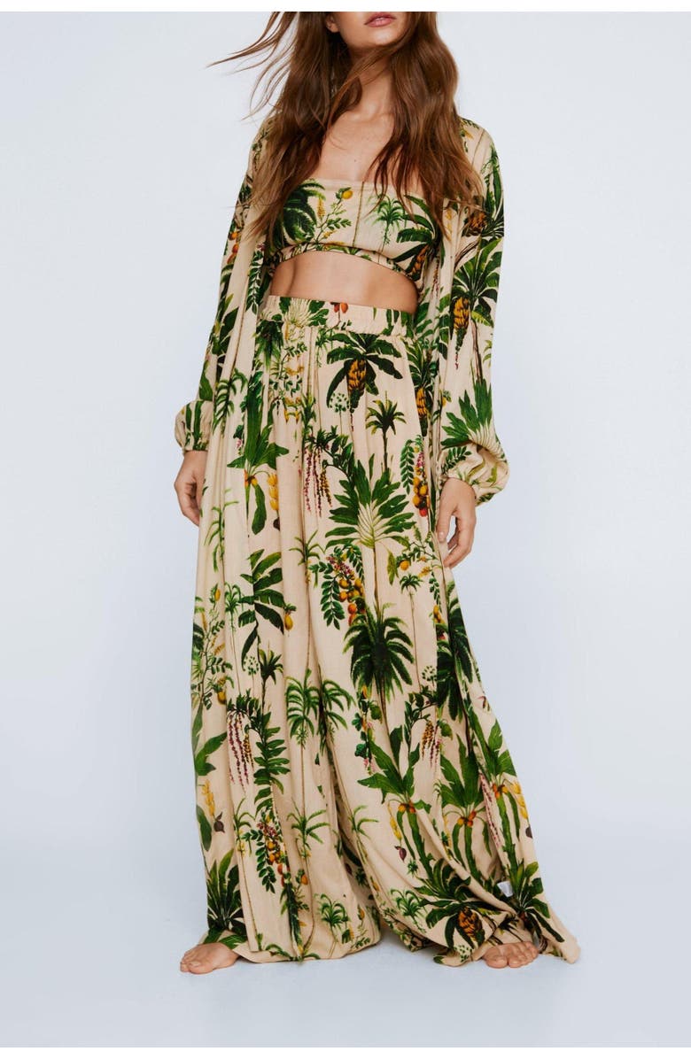 NASTY GAL Palm Tree Top and Bottom 3 Pc Beach Set, Alternate, color, Nude