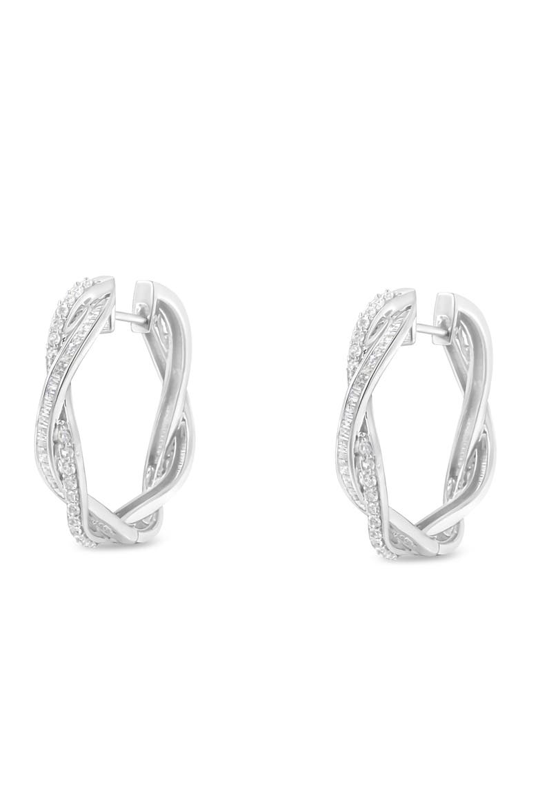 Silver 3/4 Cttw Diamond Twist Hoop Earring, Alternate, color, White