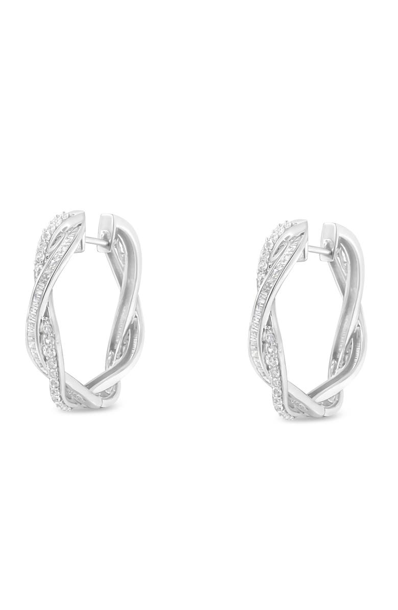 Haus of Brilliance Silver 3/4 Cttw Diamond Twist Hoop Earring, Alternate, color, White
