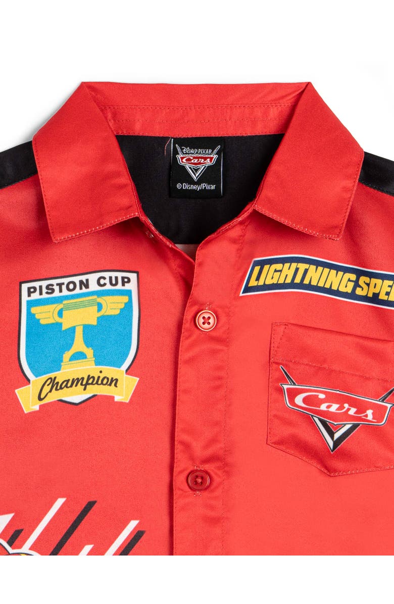 Disney Short Sleeve Button Down Shirt, Alternate, color, Lightning Mcqueen Red Red