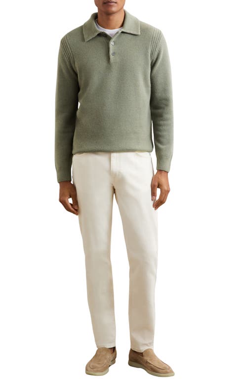 Reiss Sage Green Wool-blend Polo Jumper With Cashmere In Green