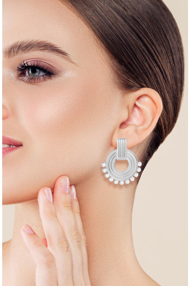 Faux Pearl Doorknocker Drop Earrings, Alternate, color, SILVER
