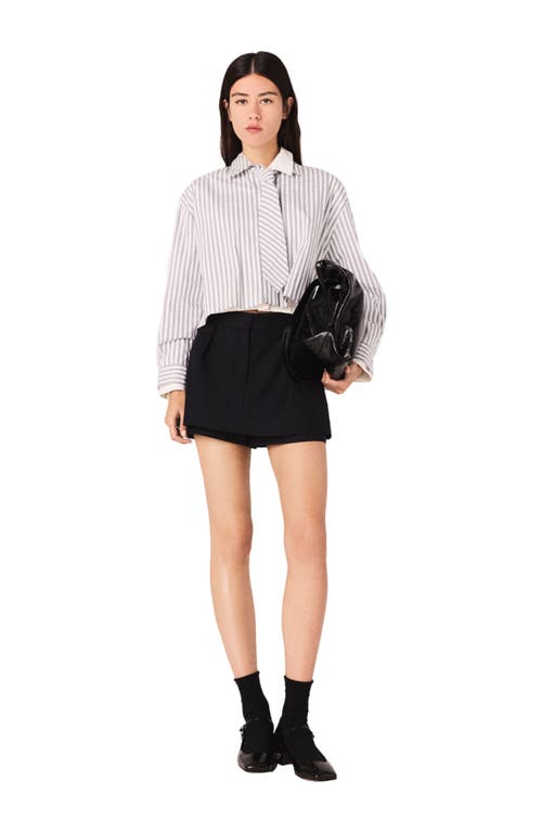 Maje Womens Ecru Stripes Rhinestone-embellished Tie-neck Stretch-cotton Shirt In Multi