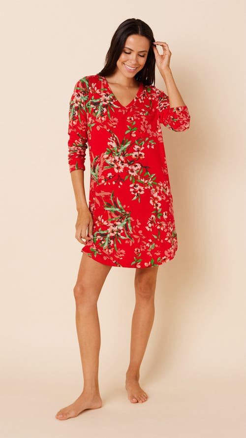 The Cat's Pajamas Pima Knit Sleep Shirt Floral In Red