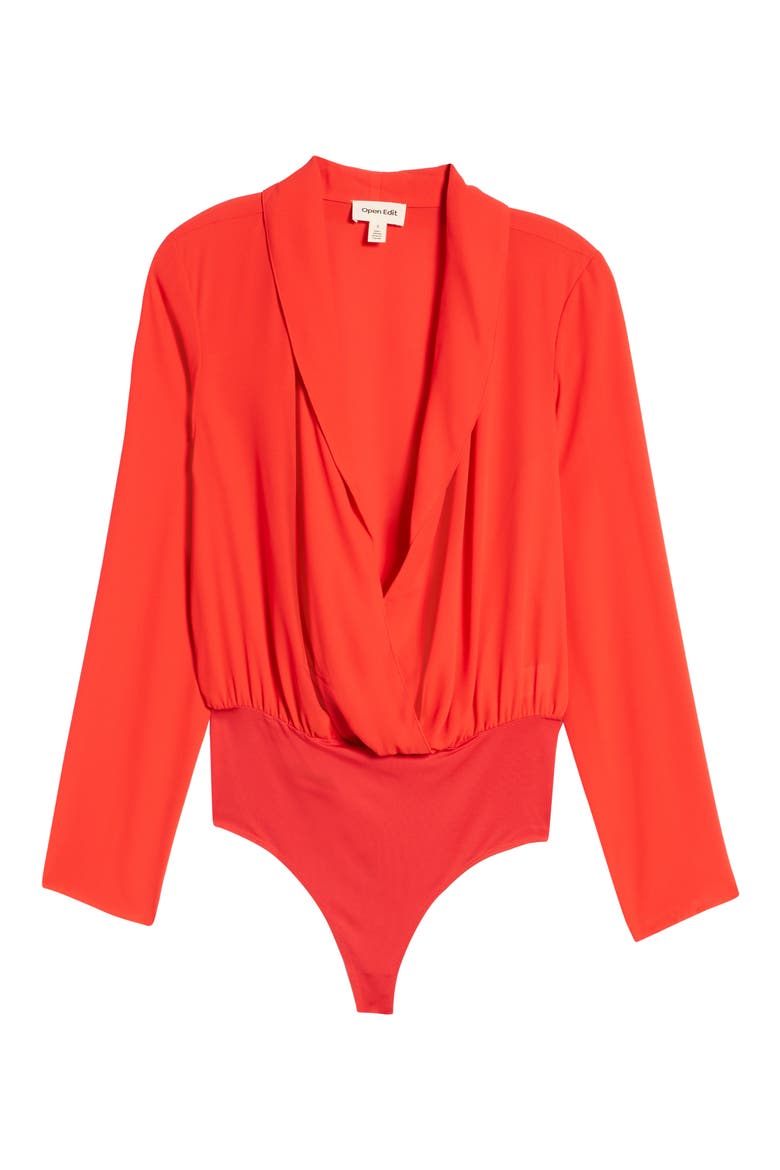Wrap Bodysuit, Alternate, color, RED BLOOM