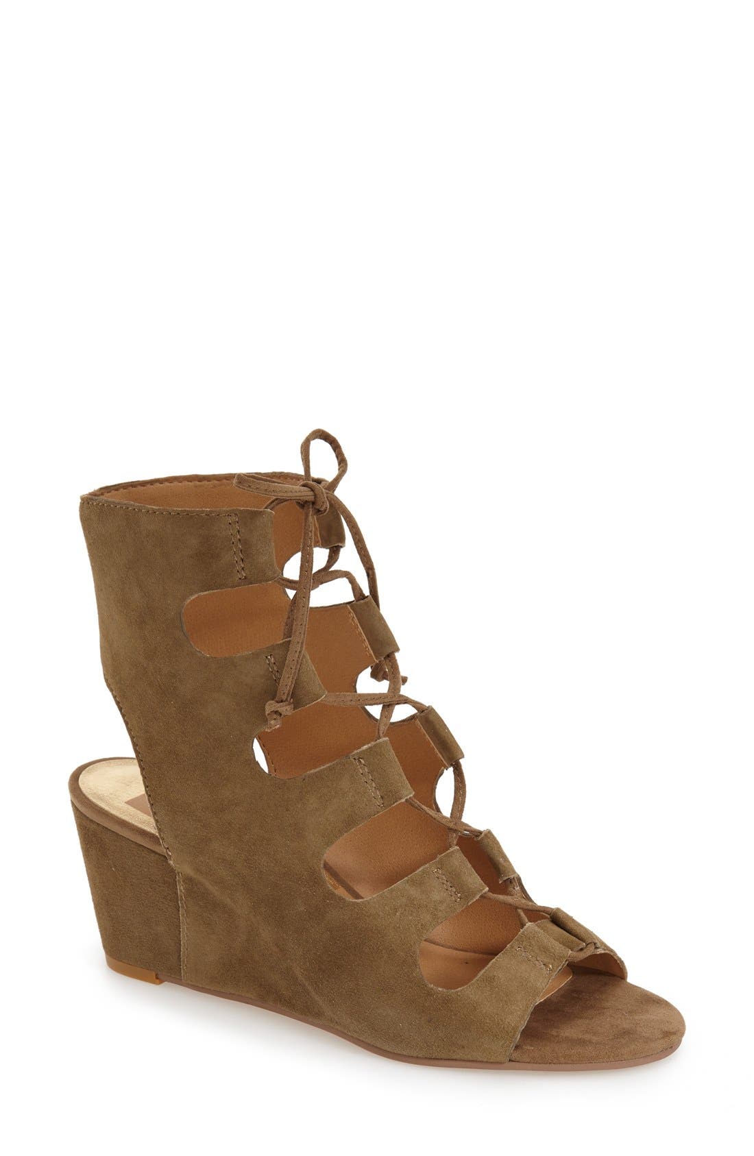 'Louise' Ghillie Wedge, Main, color, OLIVE SUEDE