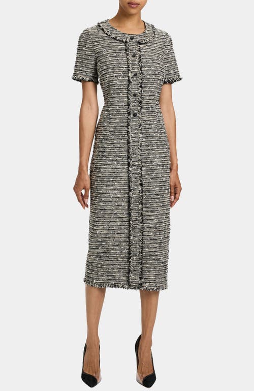 Santorelli Cass Midi Modern Tweed Sheath Dress In Brown