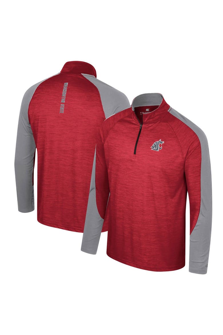 Men's Colosseum Crimson Washington State Cougars Langmore Raglan Quarter-Zip Top, Main, color, Crimson