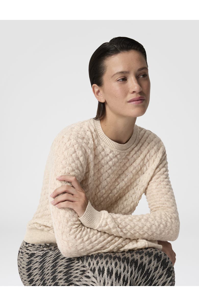 Missoni Cashmere Crewneck Sweater With Lace Pattern, Alternate, color, Beige