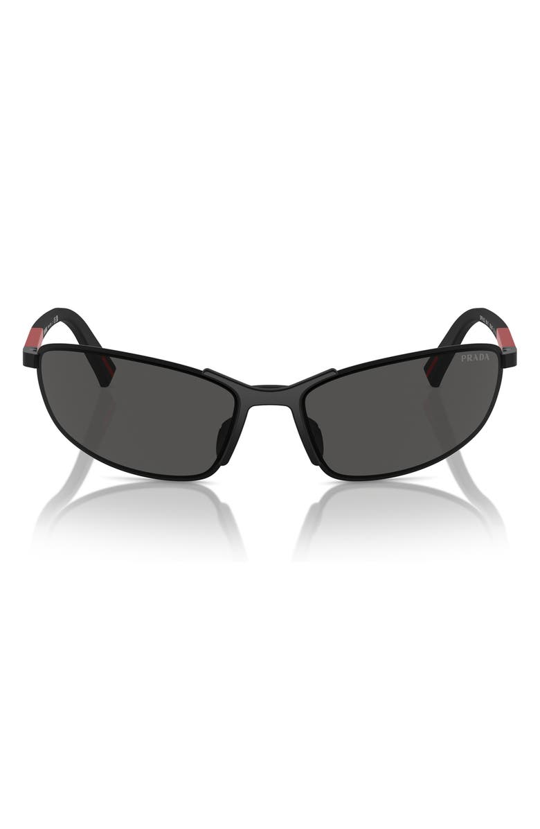 Prada Linea Rossa 60mm Irregular Sunglasses, Main, color, Matte Black
