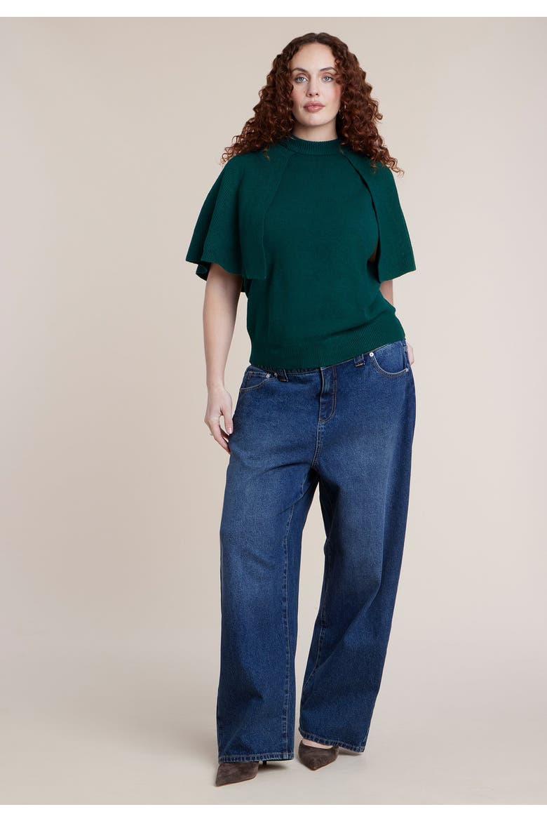 Crew Neck Cape Sweater, Alternate, color, RAINFOREST