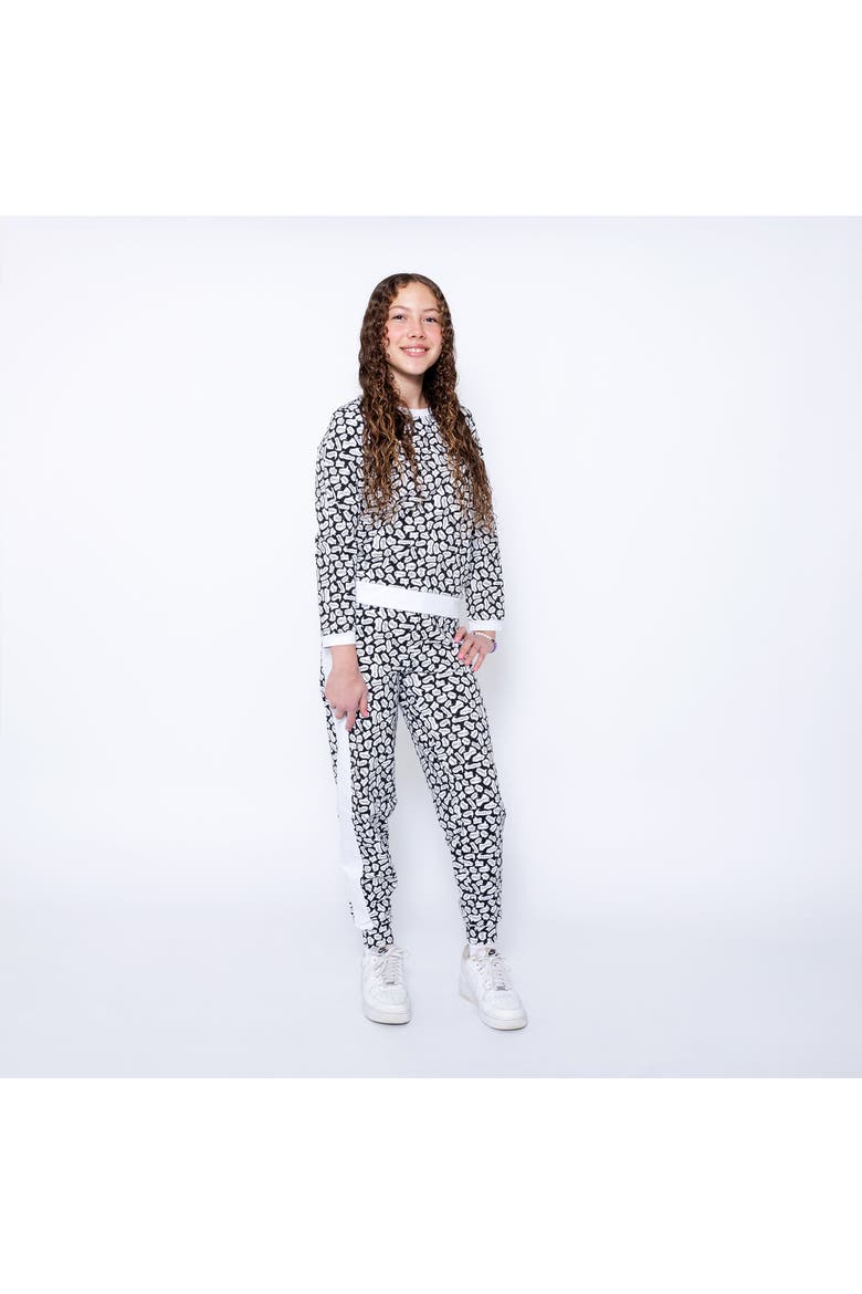 Kids Crewneck Sweatshirt and Jogger Pants Set - Black/White-Hello, Alternate, color, Black/White/Hello