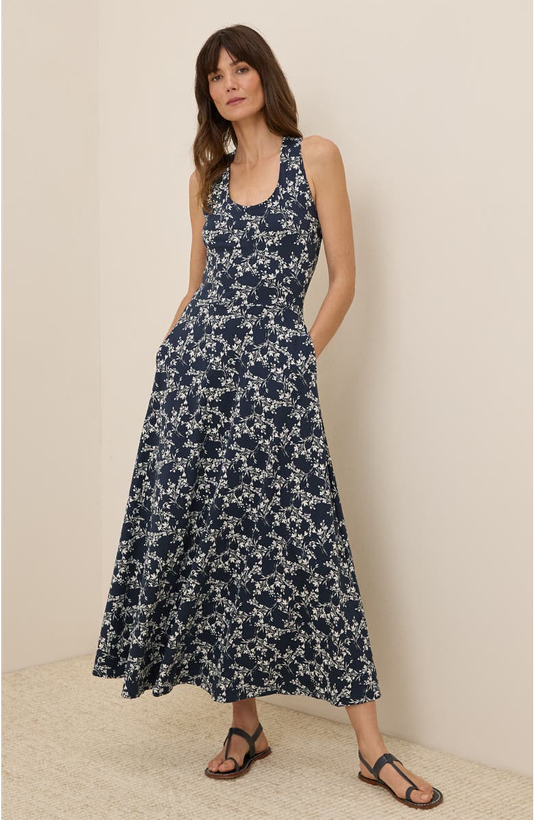 Pact Organic Cotton Fit & Flare Open Back Maxi Dress, Alternate, color, Bouquet Blooms Midnight Blue