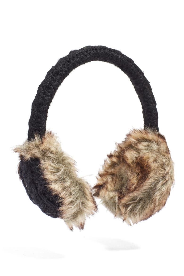 Cable Knit Earmuffs, Main, color, BLACK