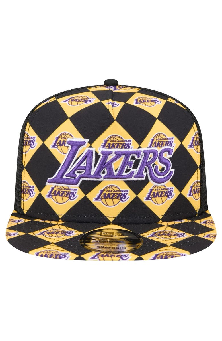 New Era Men's New Era Black Los Angeles Lakers Seeing Diamonds A-Frame Trucker 9FIFTY Snapback Hat, Alternate, color, Black