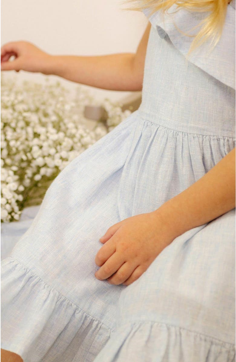 Hope & Henry Girls' Linen One Shoulder Flounce Dress with Ruffle Hem, Kids, Alternate, color, 