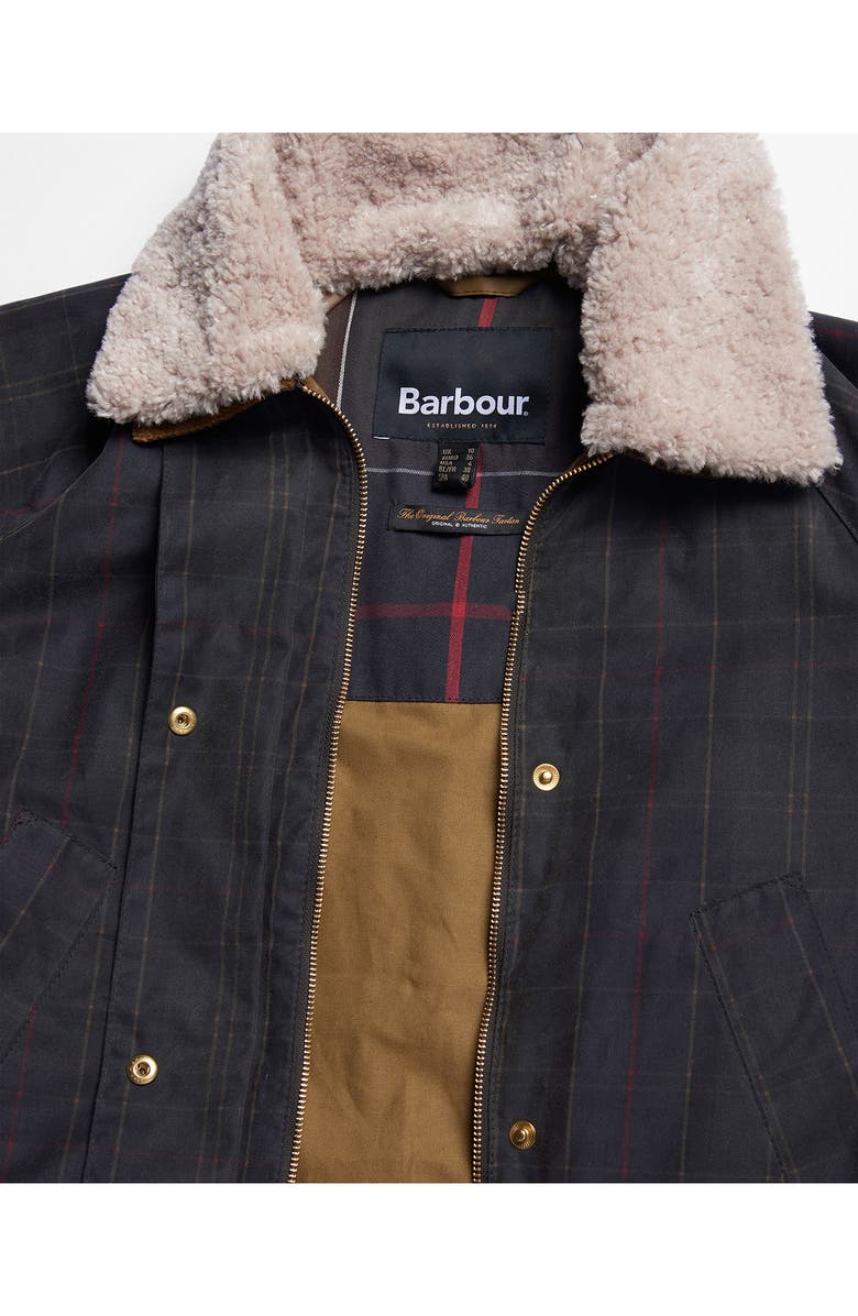 Barbour Swainby Windowpane Plaid Waxed Cotton Barn Jacket, Alternate, color, 