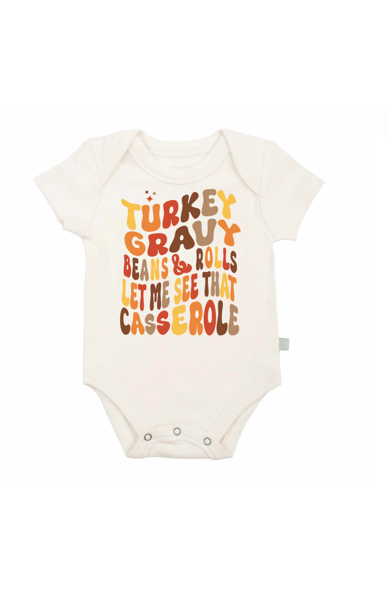 Finn + Emma Organic Baby Graphic Bodysuit | Turkey Gravy Casserole, Main, color, Off White