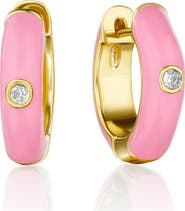 House of Frosted Cara White Topaz Enamel Huggie Hoop Earrings