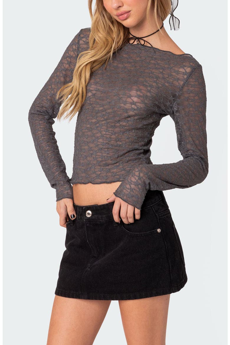 Leony Sheer Lace Top, Alternate, color, DARK-GRAY