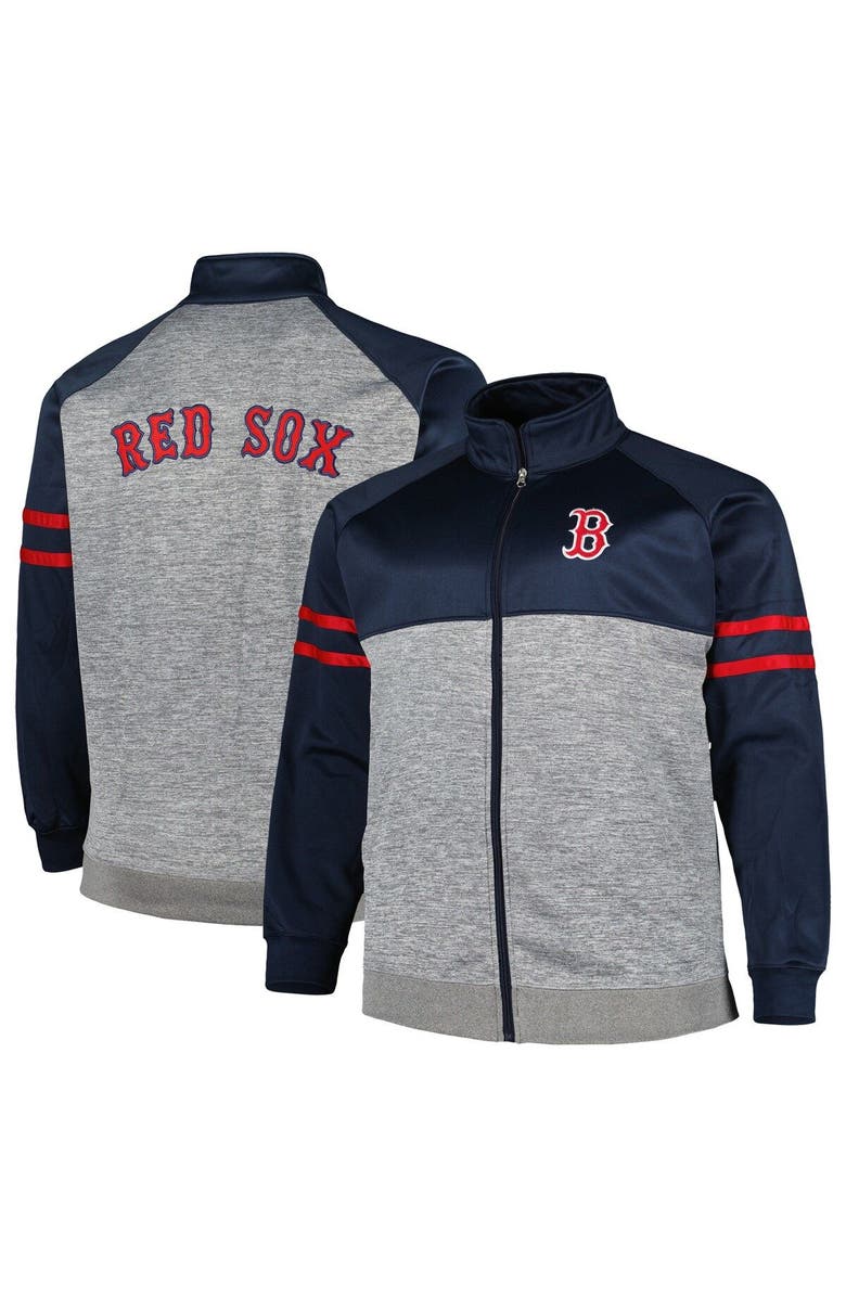 PROFILE Men's Navy/Heather Gray Boston Red Sox Big & Tall Raglan Full-Zip Track Jacket, Main, color, Navy