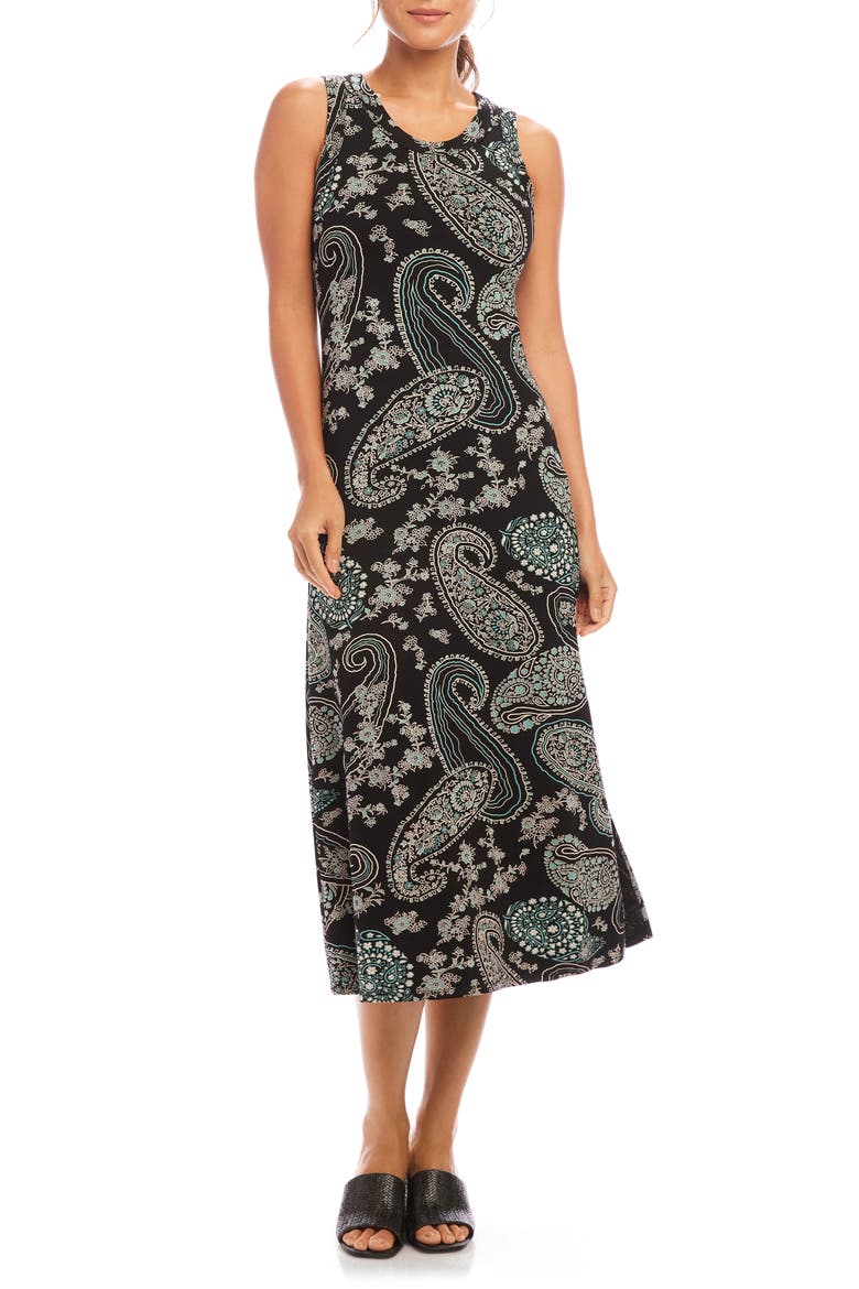 Paisley Print Sleeveless Jersey Midi Dress, Main, color, PAISLEY