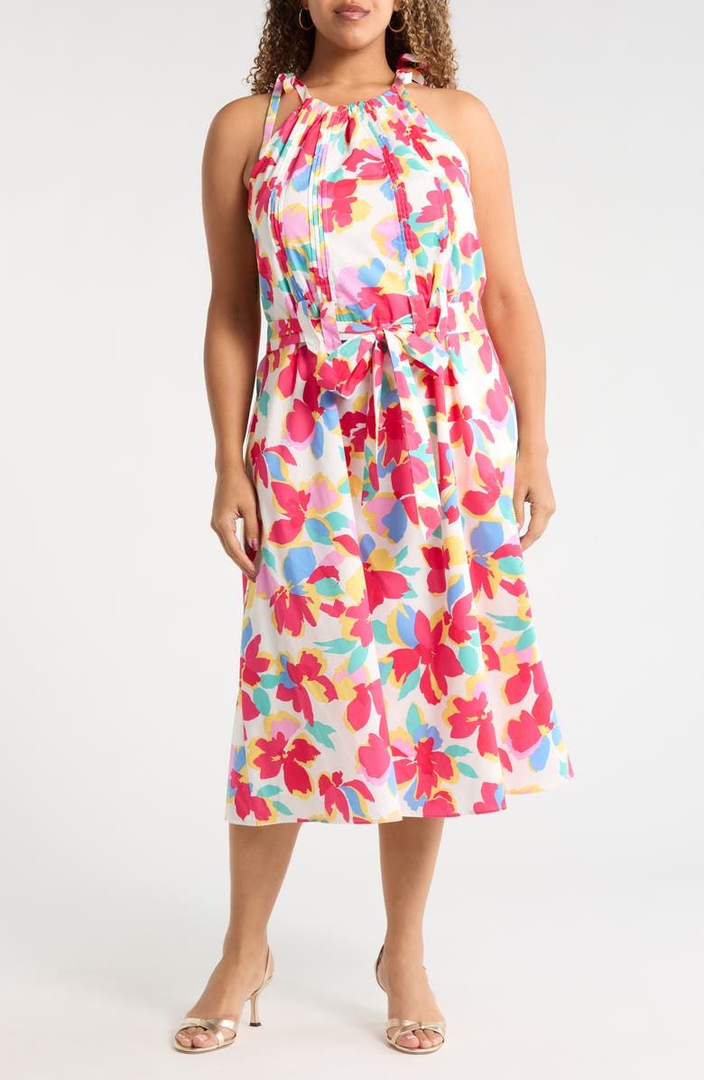 SUGARLIPS Yani Luvi Belted Floral Sleeveless Midi Dress, Main, color, Fuchsia-Multi