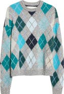ERL Gender Inclusive Argyle Wool, Cotton & Mohair Blend Sweater