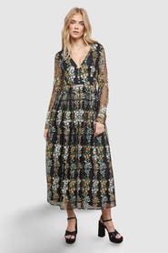 Oasis Open Back Long Sleeve Midi Dress