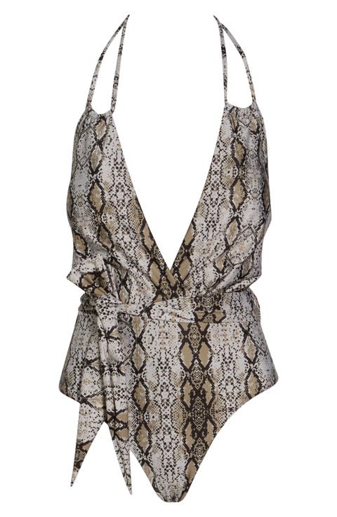 Halter Neck Plunge One-Piece Swimsuit