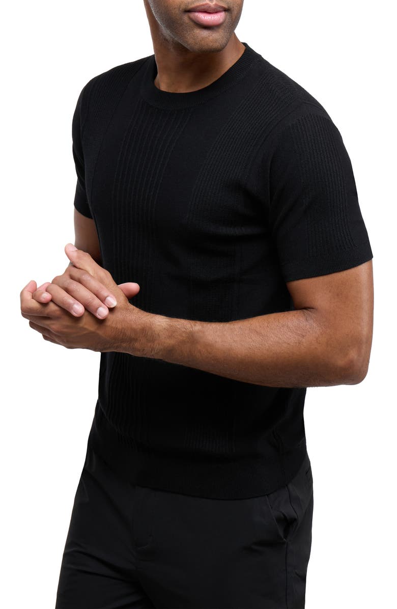 XRAY Stripe Short Sleeve Sweater, Alternate, color, Black