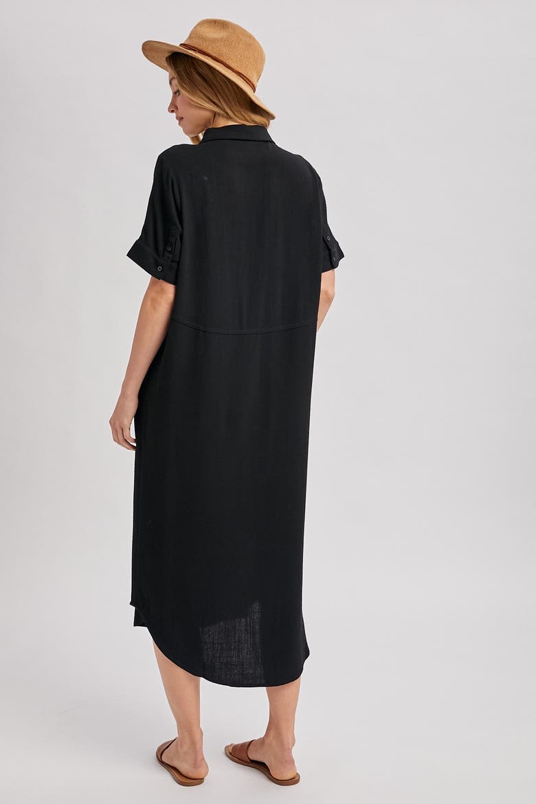 Button Down Midi Shirt Dress, Alternate, color, Black