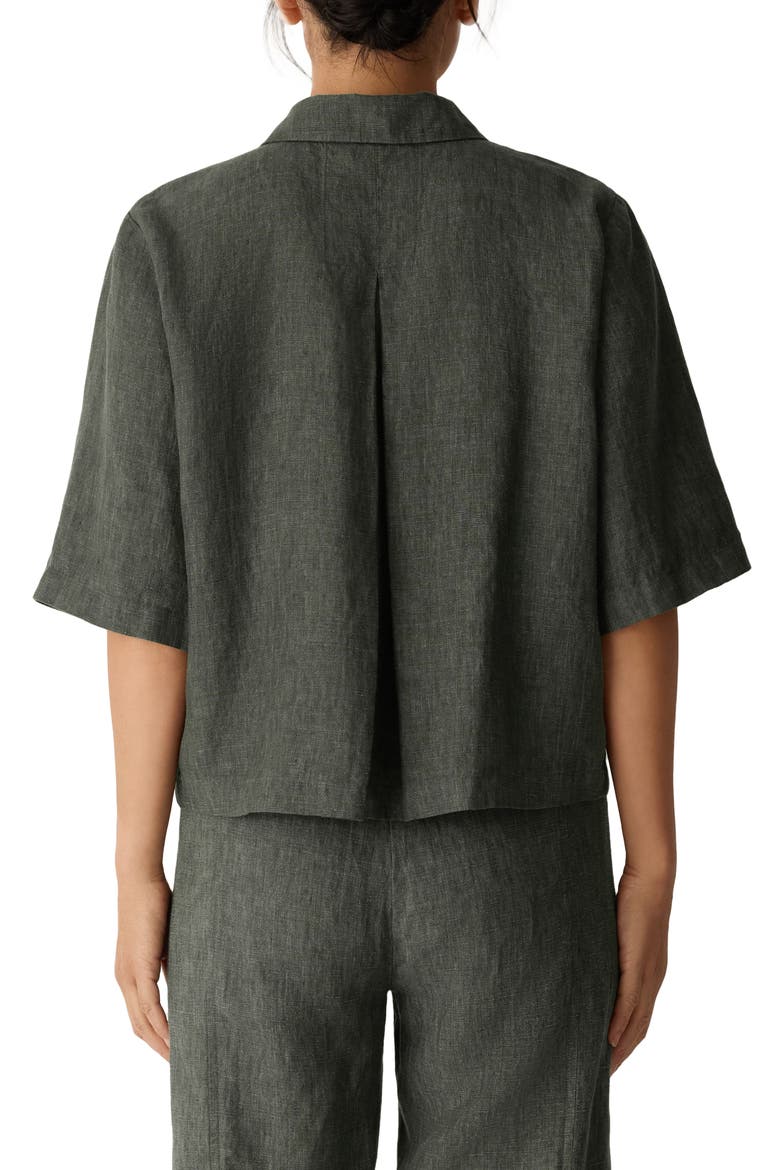Linen Elbow Sleeve Button-Up Shirt, Alternate, color, BAY LEAF