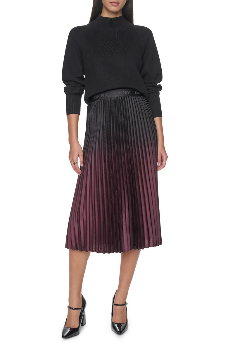 Pleated Metallic Ombré Skirt, Alternate, color, CABERNT/ BL