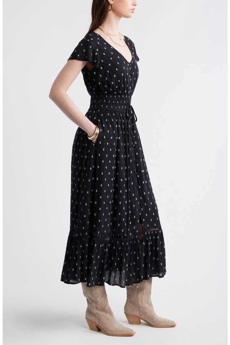 Smocked Dobby Maxi Dress, Alternate, color, BLACK- IVORY DOBBY DOT