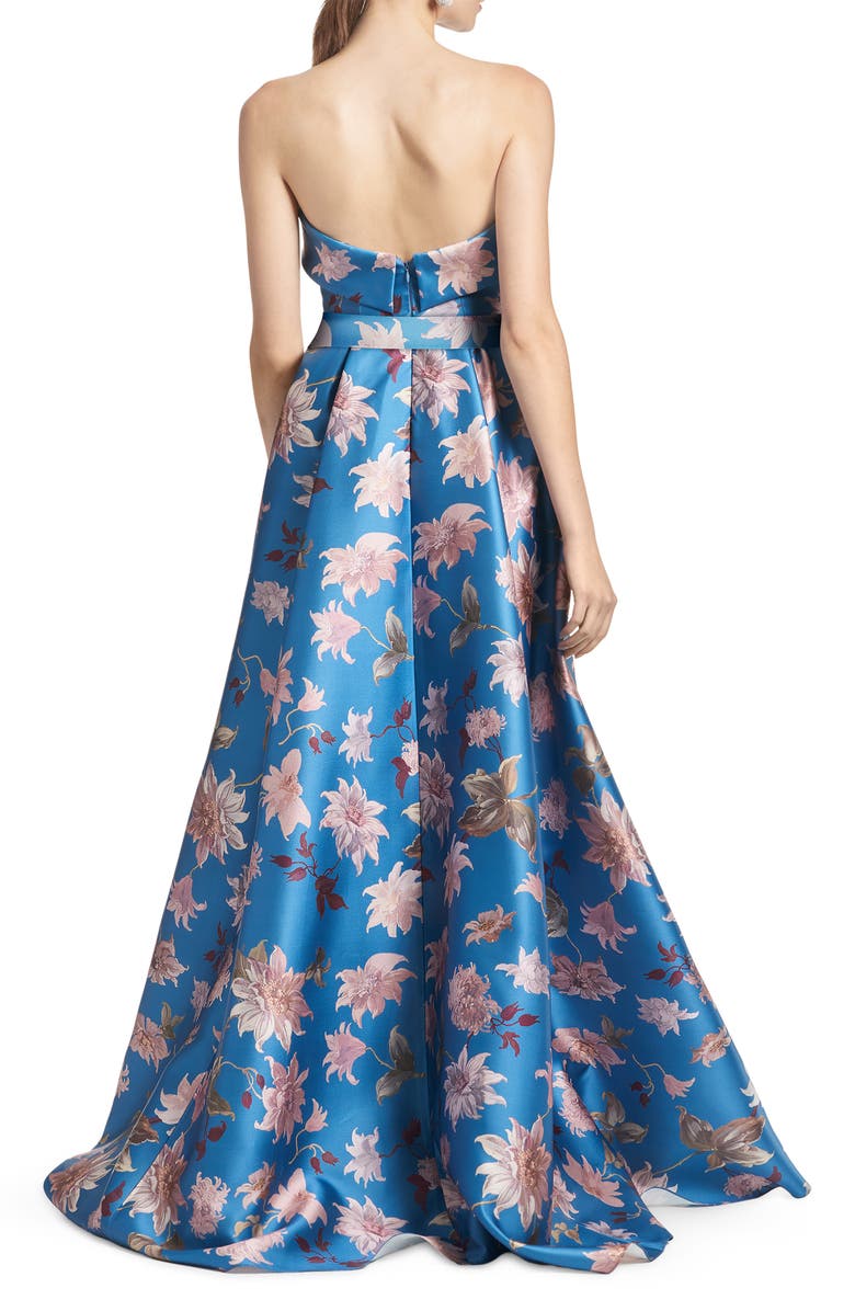 Sachin & Babi Floral Print Belted Strapless Satin Gown, Alternate, color, 